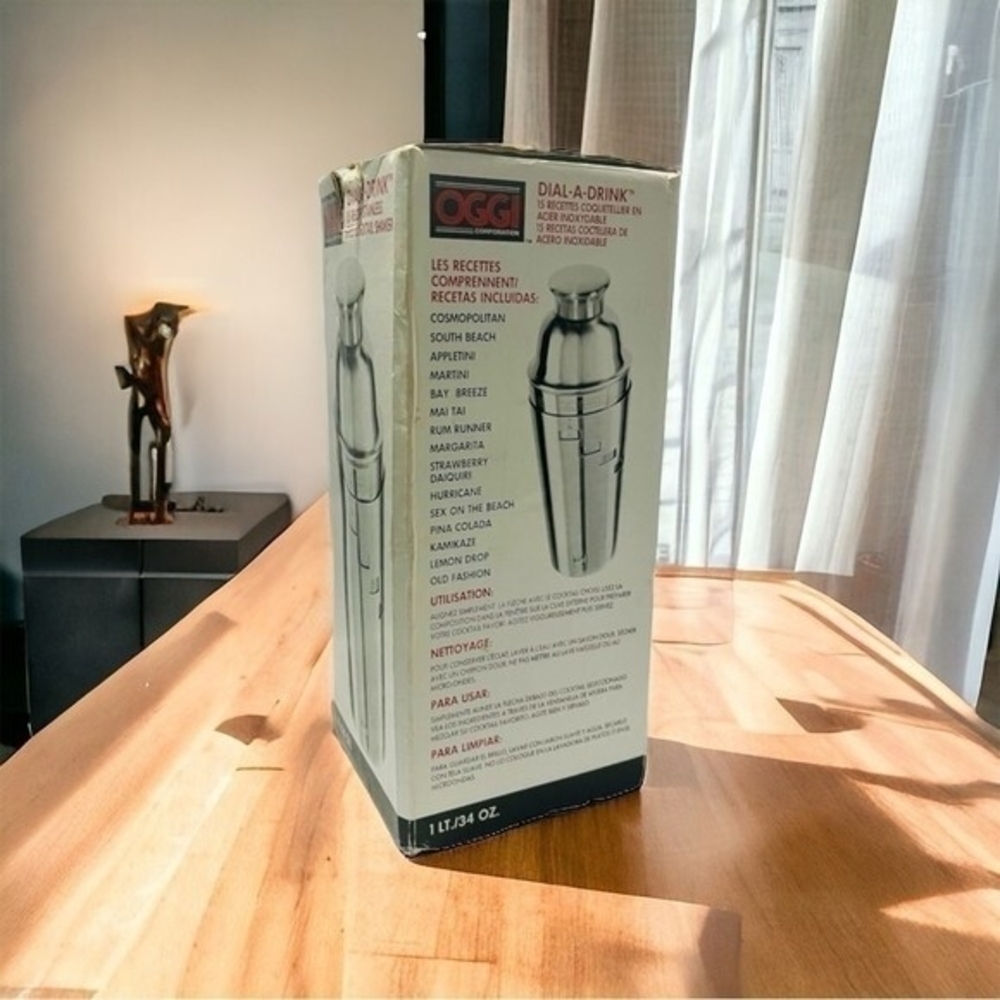 OGGI Dial A Drink Stainless Steel Cocktail Shaker 34oz With Recipes NIB